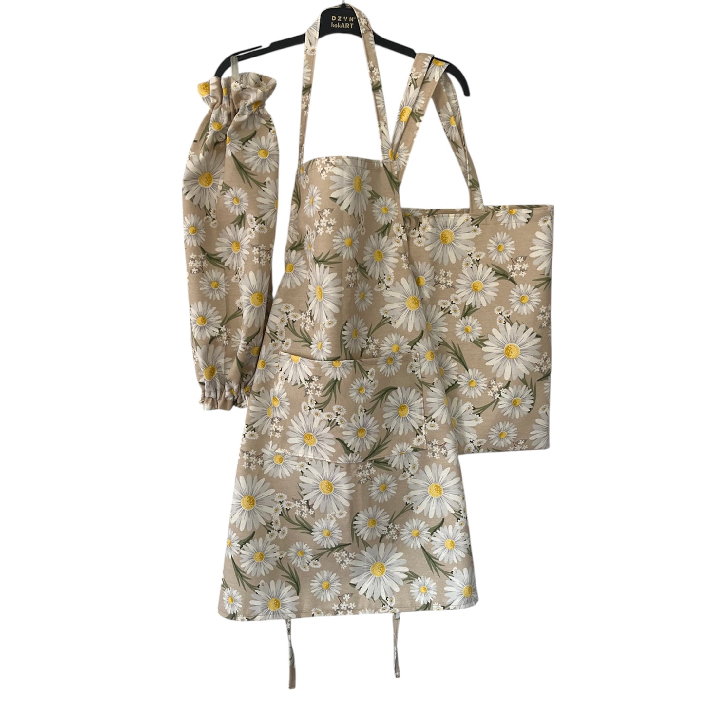 Handmade Daisy Apron Set | Water-Resistant Floral Kitchen Apron with Tote & Grocery Bag