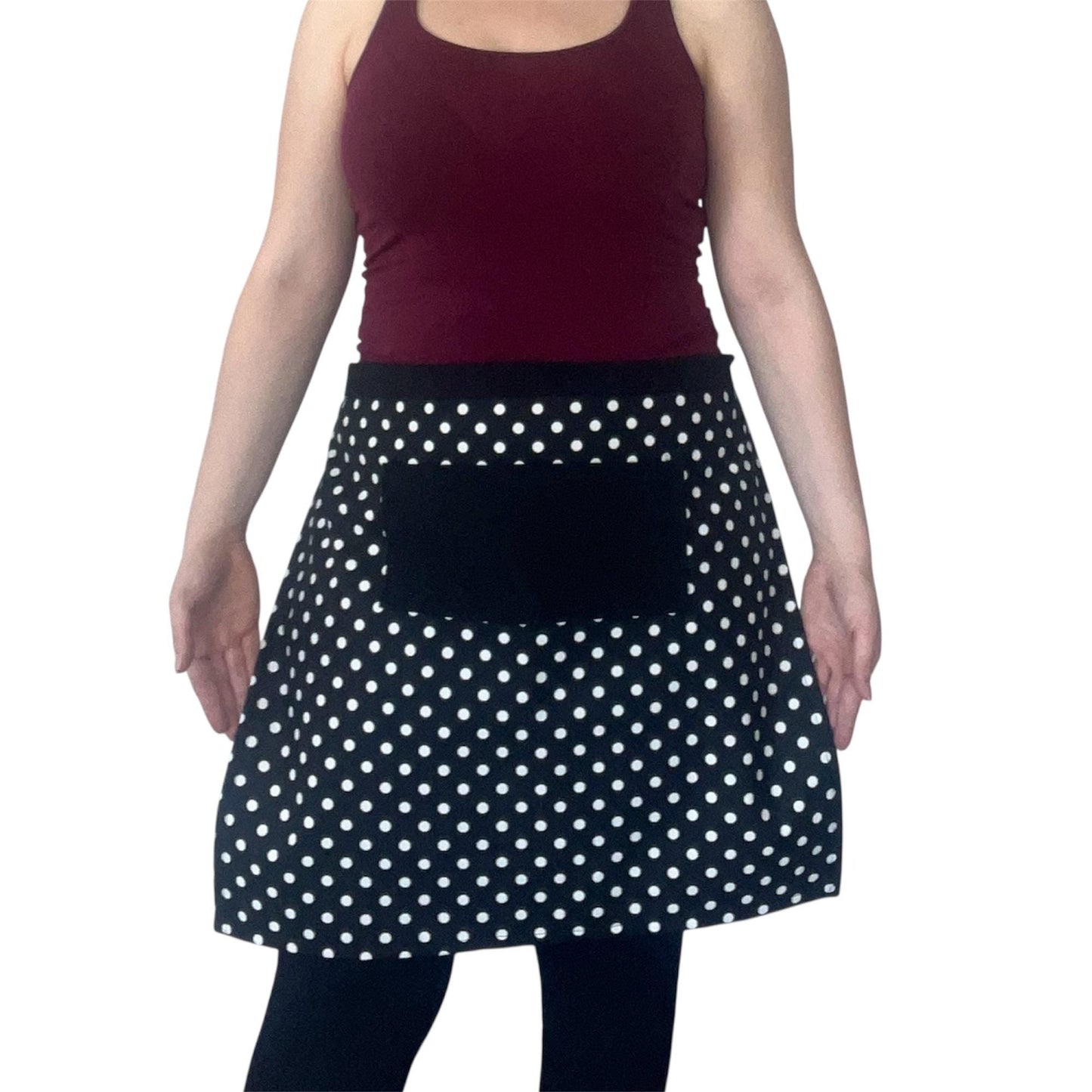Handmade Black & White Polka Dot Half Apron with Pocket | Retro Water-Repellent Waist Apron for Cooking & Baking
