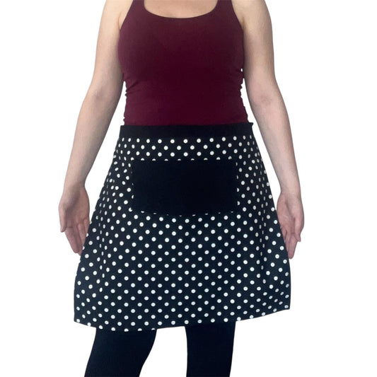 Handmade Black & White Polka Dot Half Apron with Pocket | Retro Water-Repellent Waist Apron for Cooking & Baking