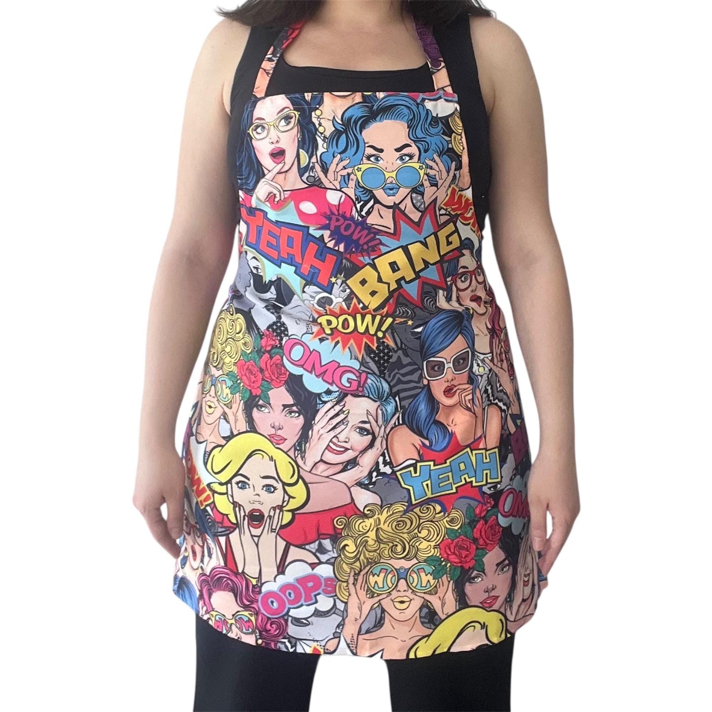 Colorful Pop Art Apron | Handmade Comic Design Kitchen Apron for Cooking, Baking & Fun Gifts – Digital Print