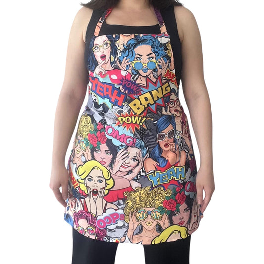 Colorful Pop Art Apron | Handmade Comic Design Kitchen Apron for Cooking, Baking & Fun Gifts – Digital Print