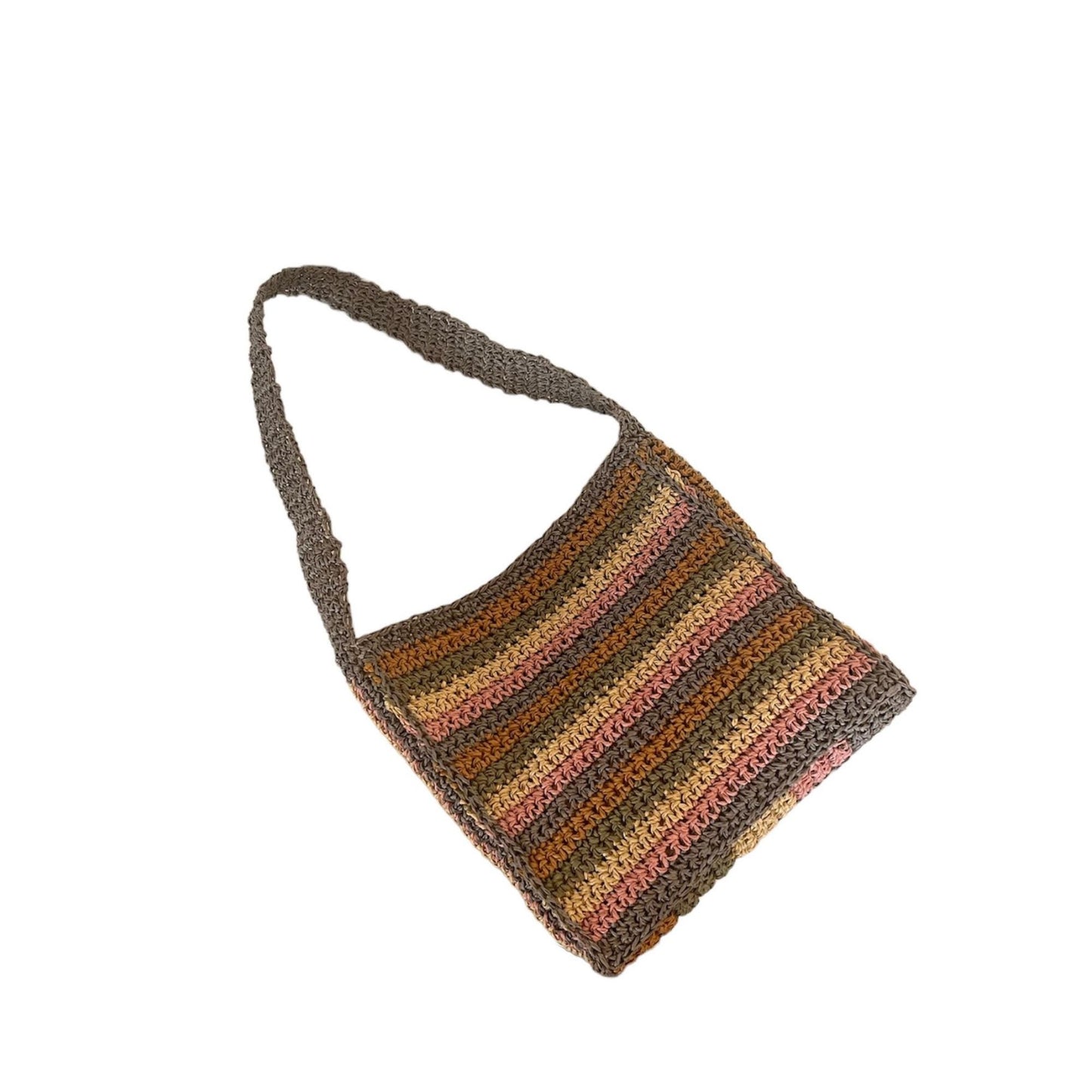 Handmade Striped Crochet Shoulder Bag – Earthy Pastel Boho Crossbody Purse