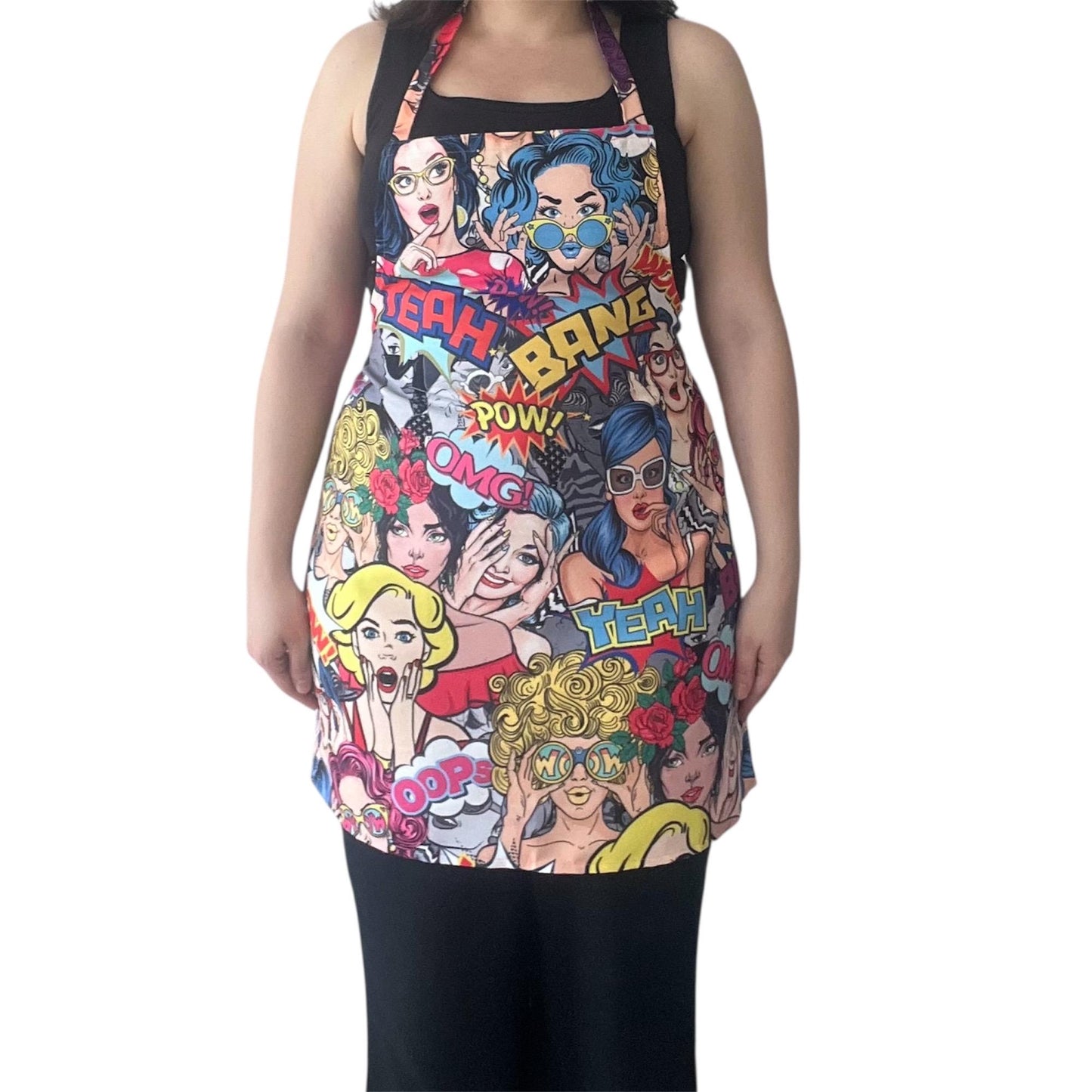 Colorful Pop Art Apron | Handmade Comic Design Kitchen Apron for Cooking, Baking & Fun Gifts – Digital Print