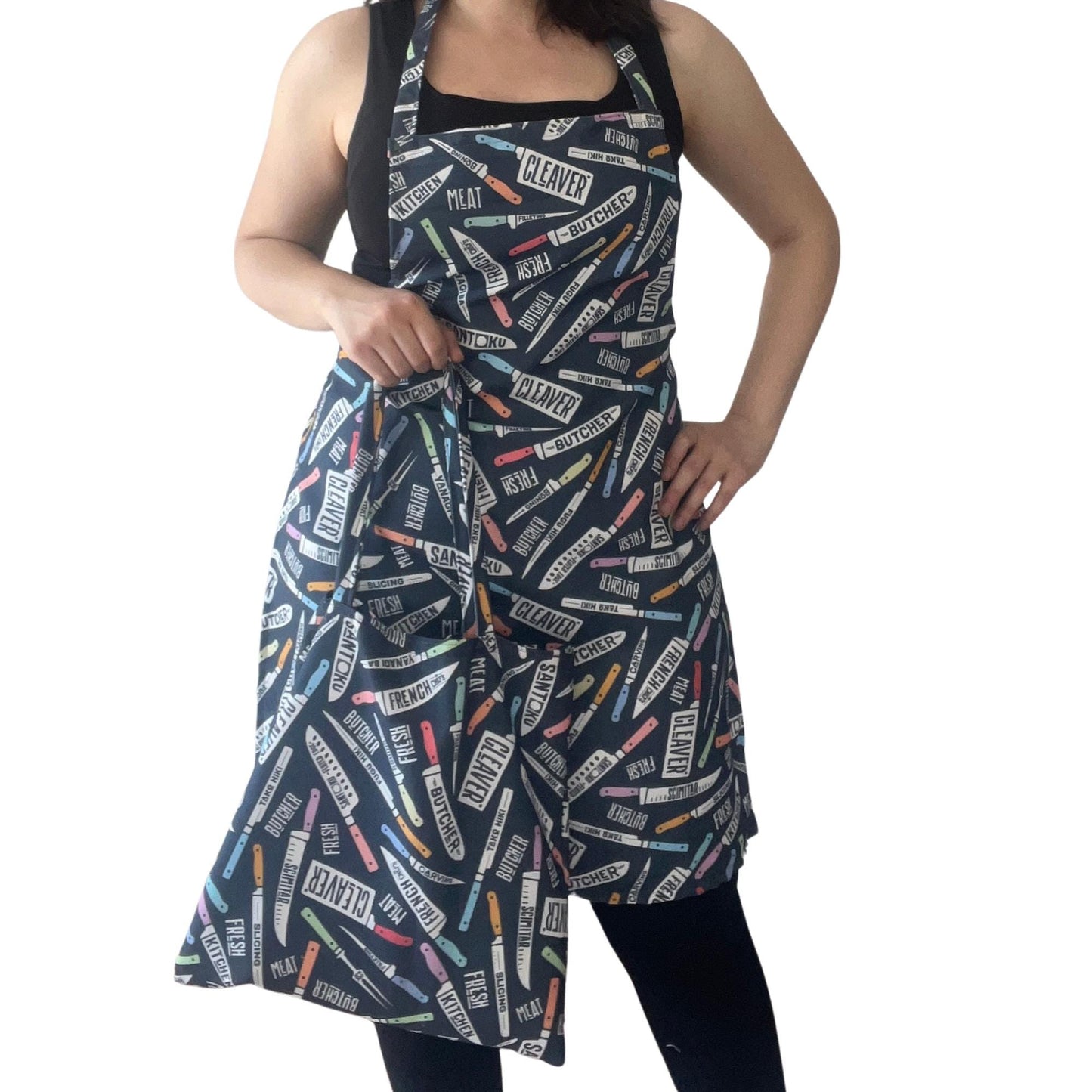 Handmade Knife Print Apron – Optional Matching Tote Bag | Bold Kitchen Gift for Chefs & Food Lovers