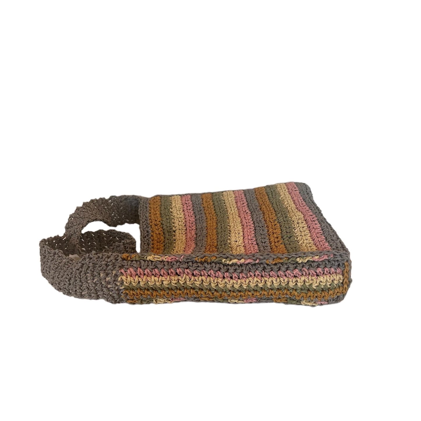 Handmade Striped Crochet Shoulder Bag – Earthy Pastel Boho Crossbody Purse