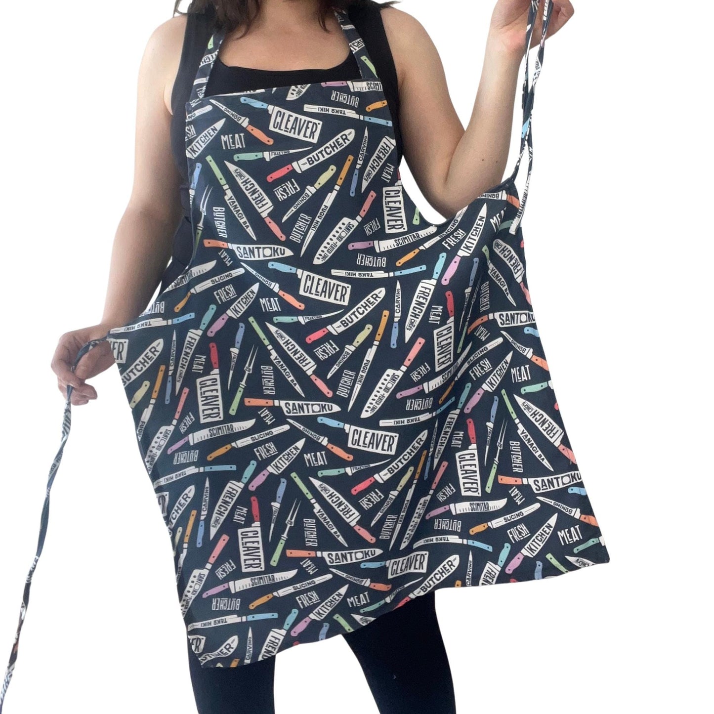 Handmade Knife Print Apron – Optional Matching Tote Bag | Bold Kitchen Gift for Chefs & Food Lovers